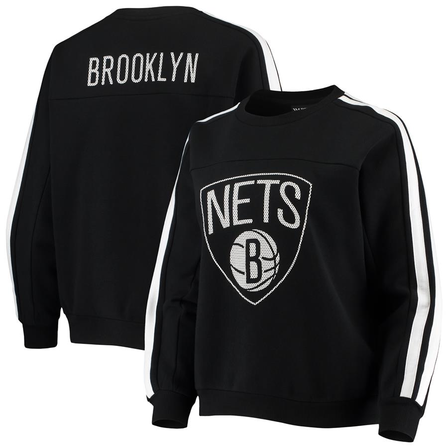 Brooklyn Nets The Wild Collective Women's Perforated Logo Pullover Sweatshirt - Black