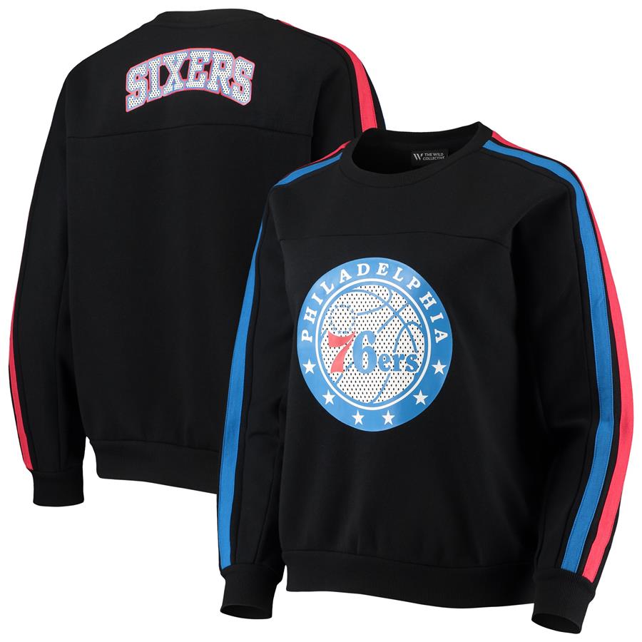 Philadelphia 76ers The Wild Collective Women's Perforated Logo Pullover Sweatshirt - Black