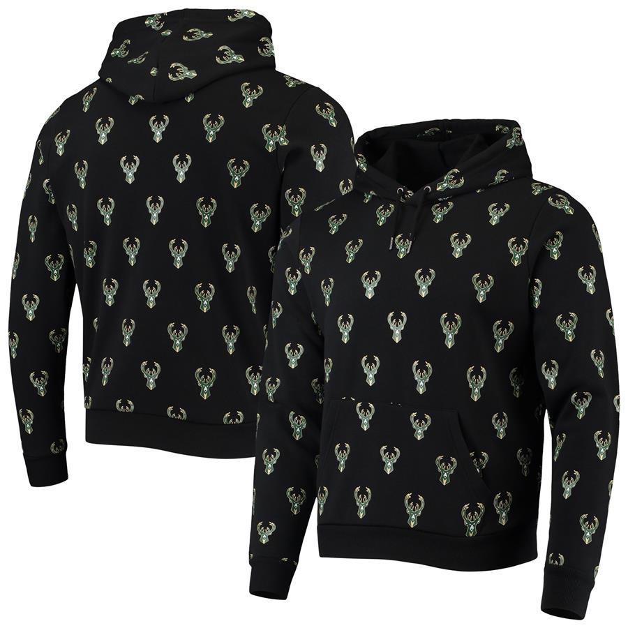 Milwaukee Bucks The Wild Collective Unisex Allover Logo Pullover Hoodie - Black