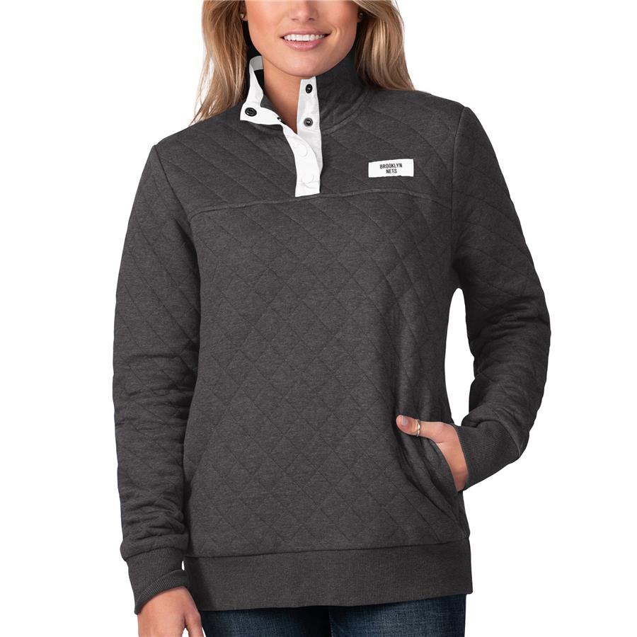 Brooklyn Nets G-III 4Her by Carl Banks Women's Face Off Quilted Knit Snap Pullover Jacket - Black