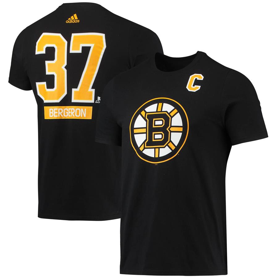 Patrice Bergeron Boston Bruins adidas Player Name & Number T-Shirt - Black