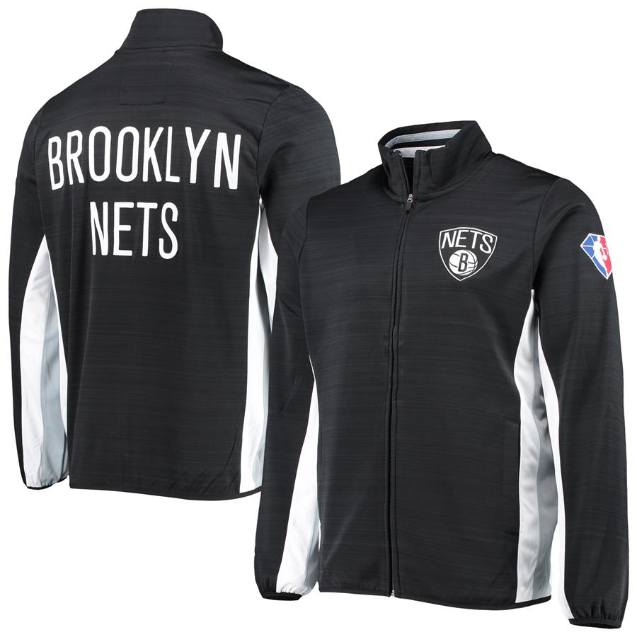 Brooklyn NetsG-III Sports by Carl Banks 75th Anniversary Power Forward Space-Dye Full-Zip Track Jacket - Black