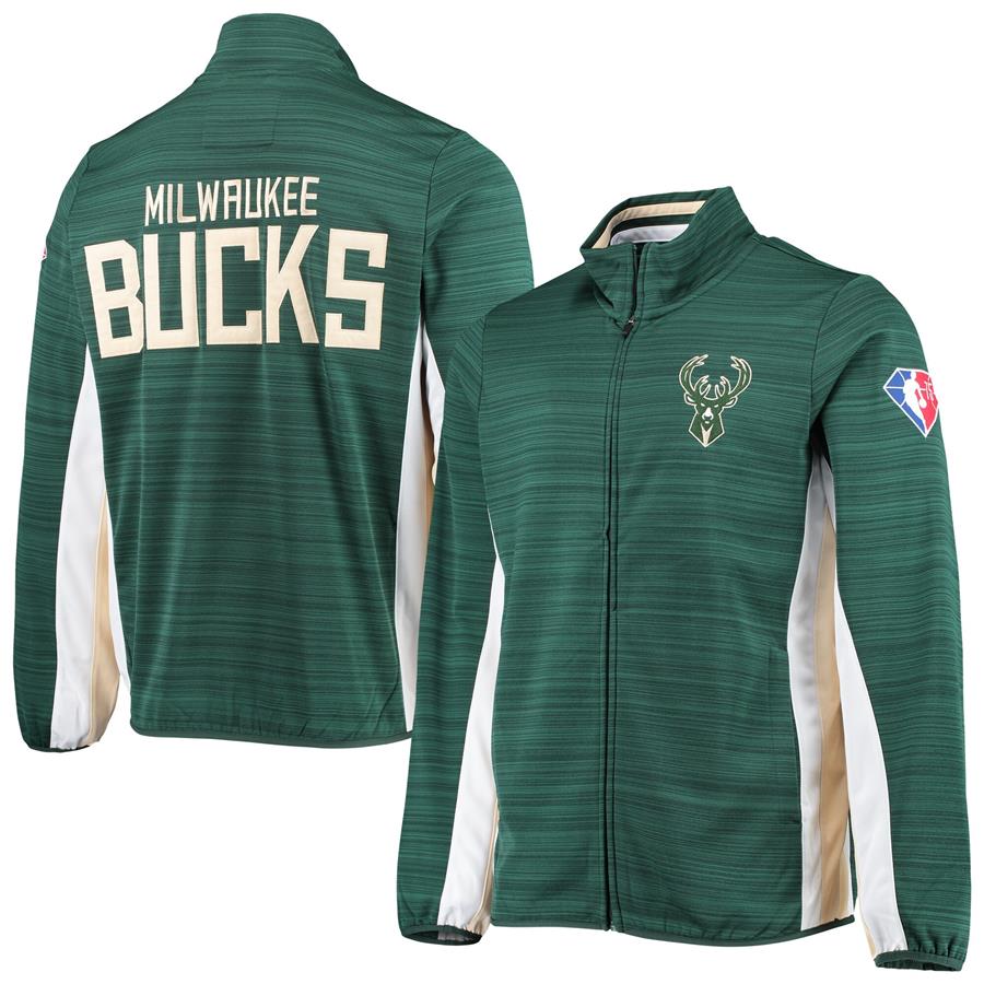 Milwaukee BucksG-III Sports by Carl Banks 75th Anniversary Power Forward Space-Dye Full-Zip Track Jacket - Hunter Green