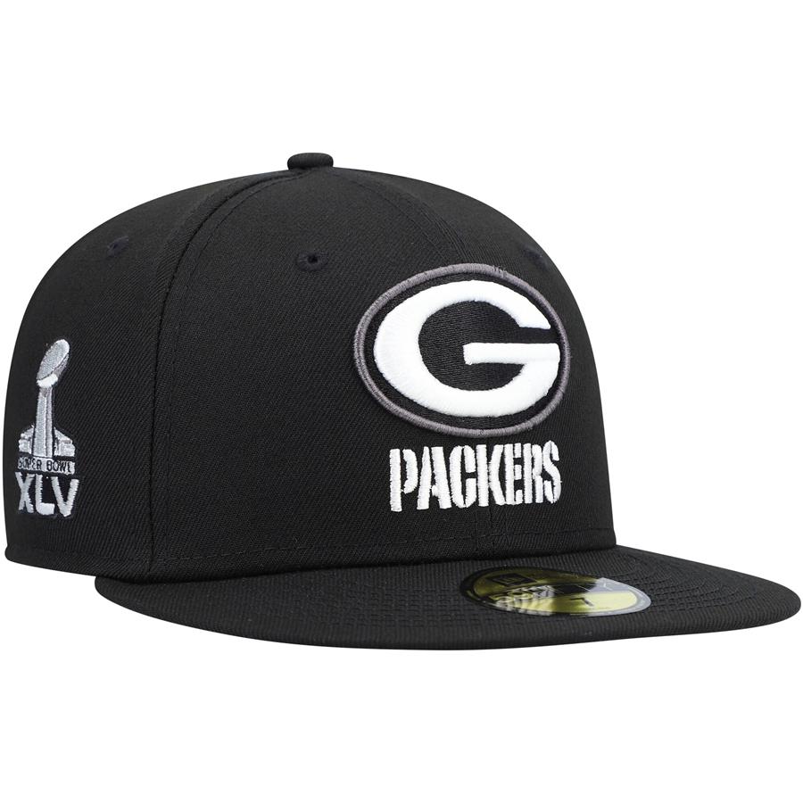 Green Bay Packers New Era Super Bowl Patch 59FIFTY Fitted Hat - Black