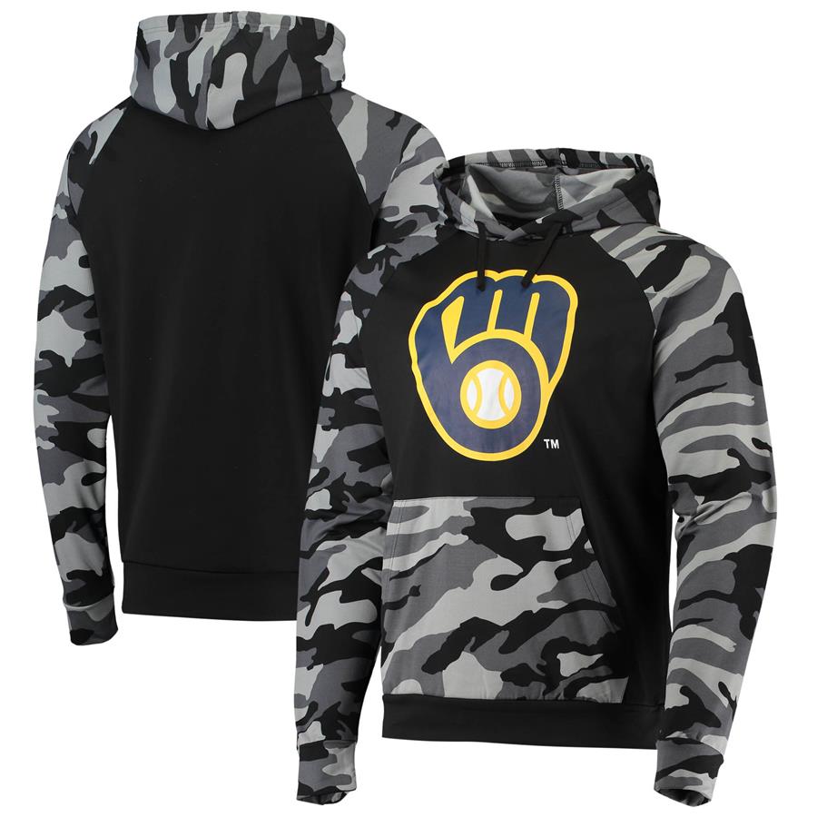 Milwaukee Brewers FOCO Camo Raglan Pullover Hoodie - Black
