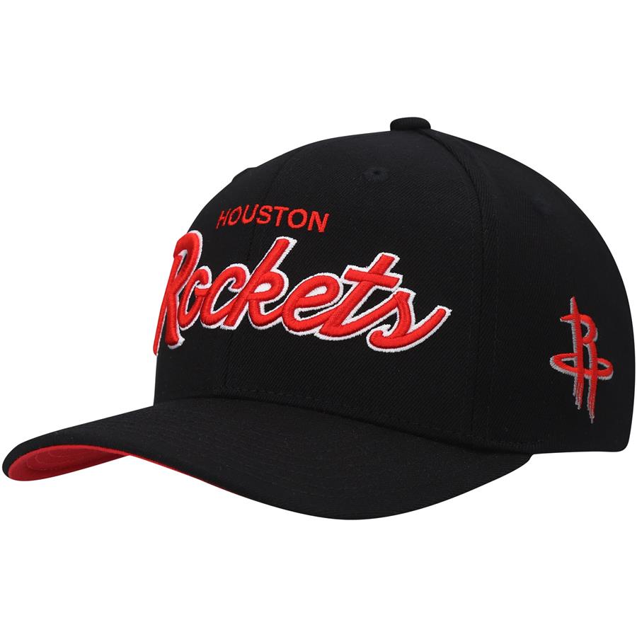 Houston Rockets Mitchell & Ness Foundation Script Stretch Snapback Hat - Black