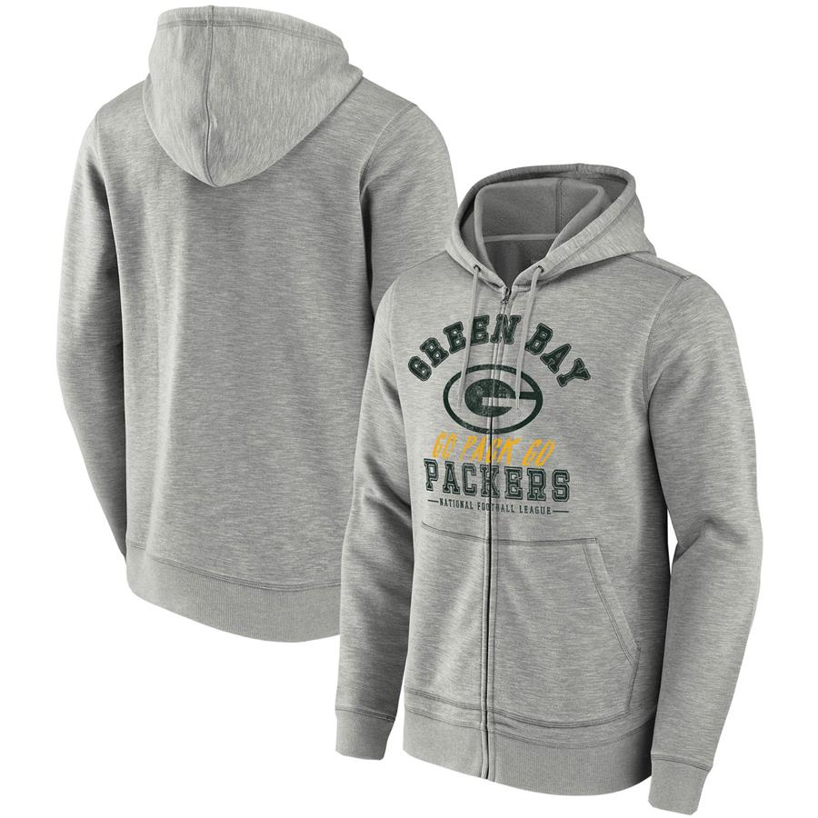 Green Bay Packers NFL x Darius Rucker Collection by Fanatics Slub Full-Zip Hoodie - Heathered Gray