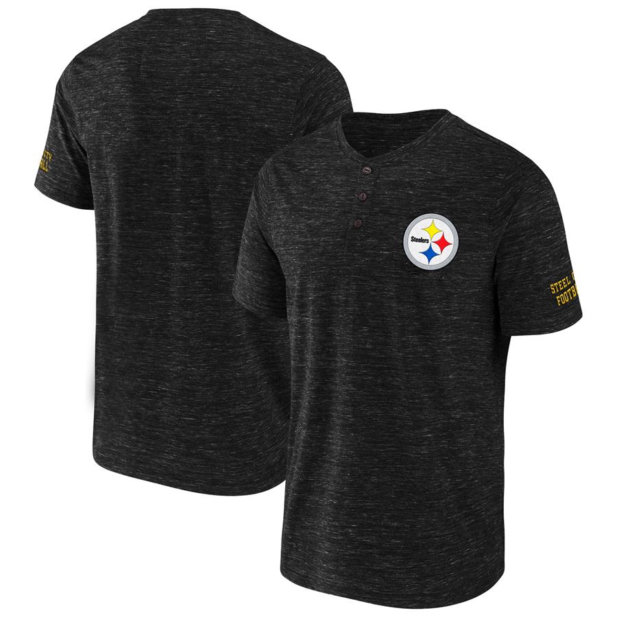 Pittsburgh Steelers NFL x Darius Rucker Collection by Fanatics Slub Henley T-Shirt - Black