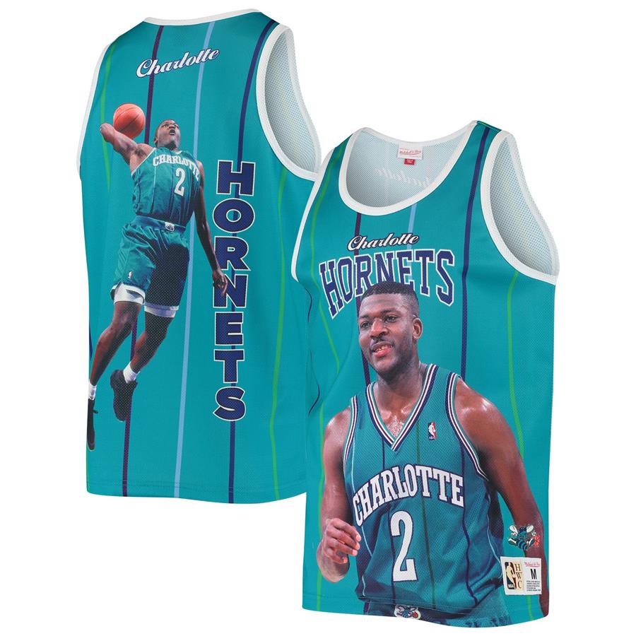 Larry Johnson Charlotte Hornets Mitchell & Ness Hardwood Classics Player Tank Top - Teal