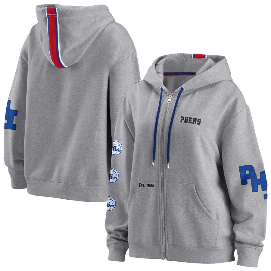 Philadelphia 76ers WEAR by Erin Andrews Women's Taped Full-Zip Hoodie - Heathered Gray