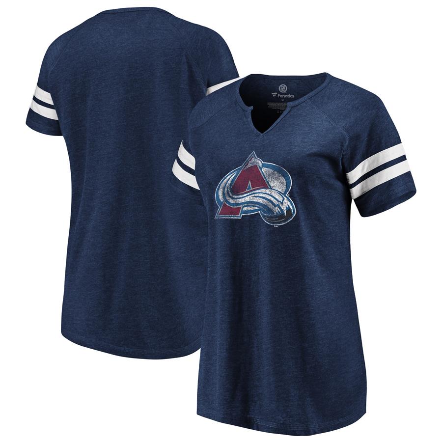 Colorado Avalanche Fanatics Branded Women's Distressed Team Tri-Blend Notch Neck T-Shirt - Navy