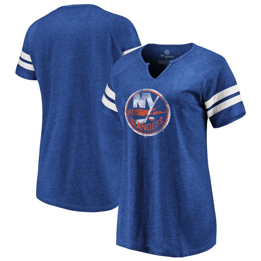 New York Islanders Fanatics Branded Women's Distressed Team Tri-Blend Notch Neck T-Shirt - Royal