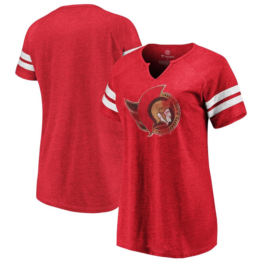 Ottawa Senators Fanatics Branded Women's Distressed Team Tri-Blend Notch Neck T-Shirt - Red
