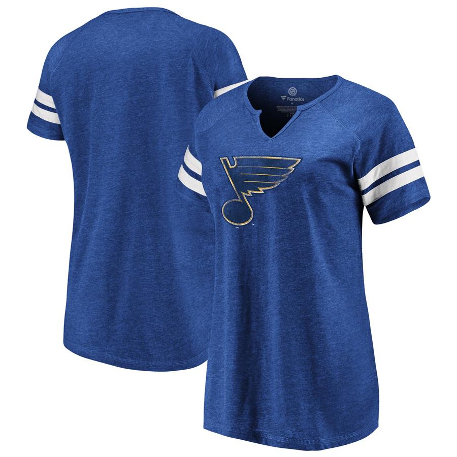 St. Louis Blues Fanatics Branded Women's Distressed Team Tri-Blend Notch Neck T-Shirt - Royal