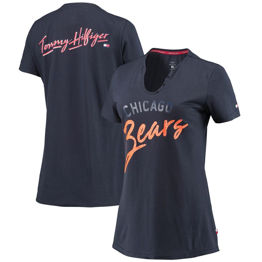 Chicago Bears Tommy Hilfiger Women's Riley V-Neck T-Shirt - Navy