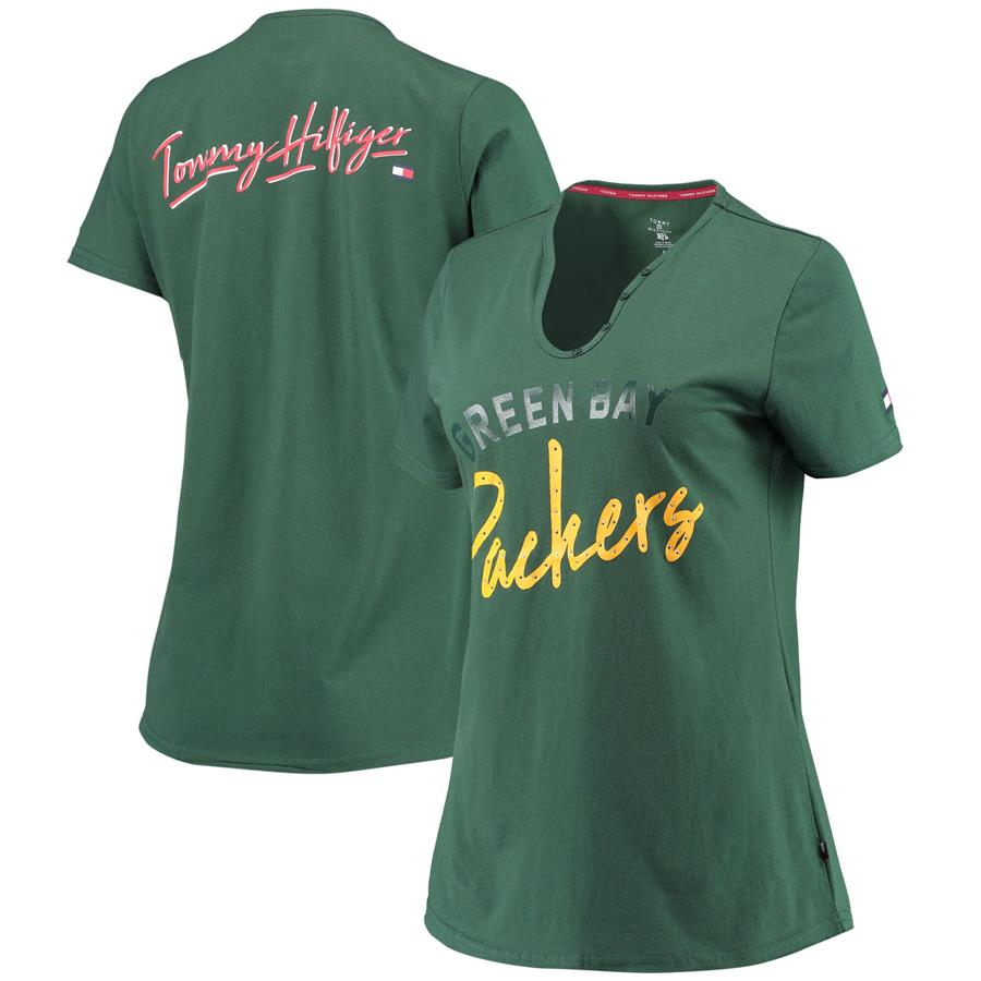 Green Bay Packers Tommy Hilfiger Women's Riley V-Neck T-Shirt - Green