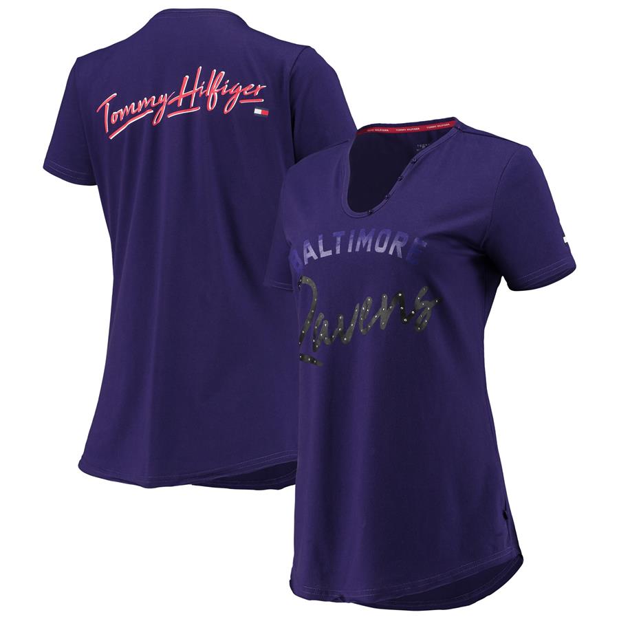 Baltimore Ravens Tommy Hilfiger Women's Riley V-Neck T-Shirt - Purple