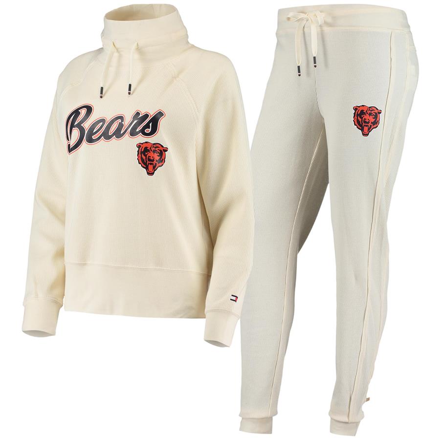 Chicago Bears Tommy Hilfiger Women's Zoey Raglan Pullover Sweatshirt & Pants Tri-Blend Lounge Set - Cream