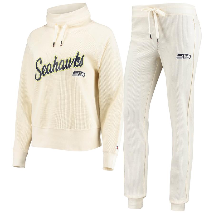 Seattle Seahawks Tommy Hilfiger Women's Zoey Raglan Pullover Sweatshirt & Pants Tri-Blend Lounge Set - Cream