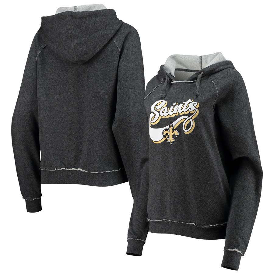 New Orleans Saints New Era Women's Script Fleece Raglan Pullover Hoodie - Charcoal