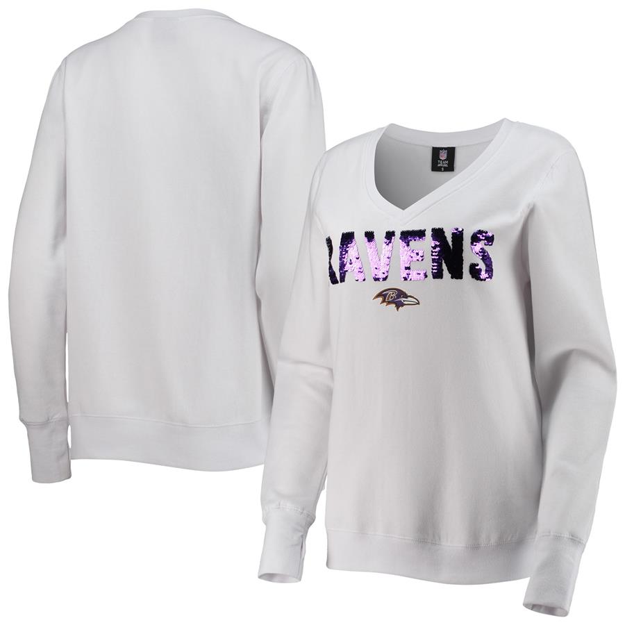 Baltimore Ravens Cuce Women's Victory V-Neck Pullover Sweatshirt - White
