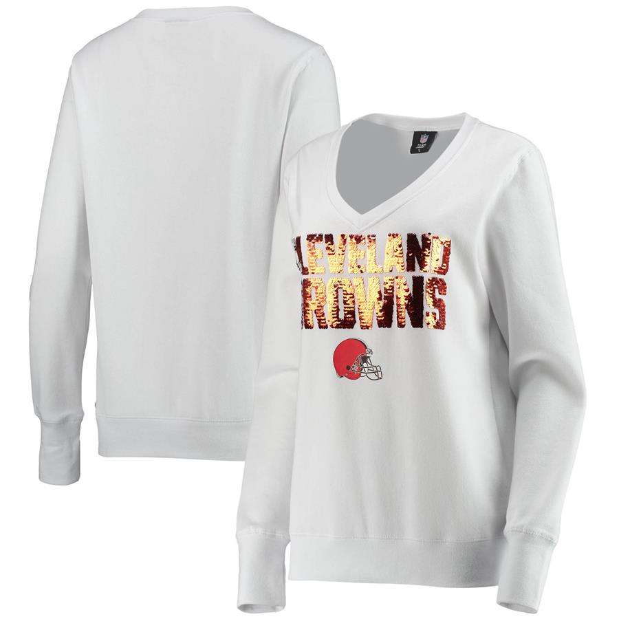 Cleveland Browns Cuce Women's Victory V-Neck Pullover Sweatshirt - White