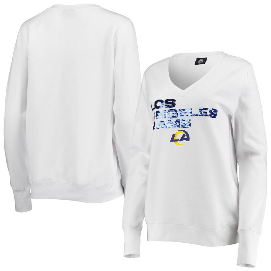 Los Angeles Rams Cuce Women's Victory V-Neck Pullover Sweatshirt - White