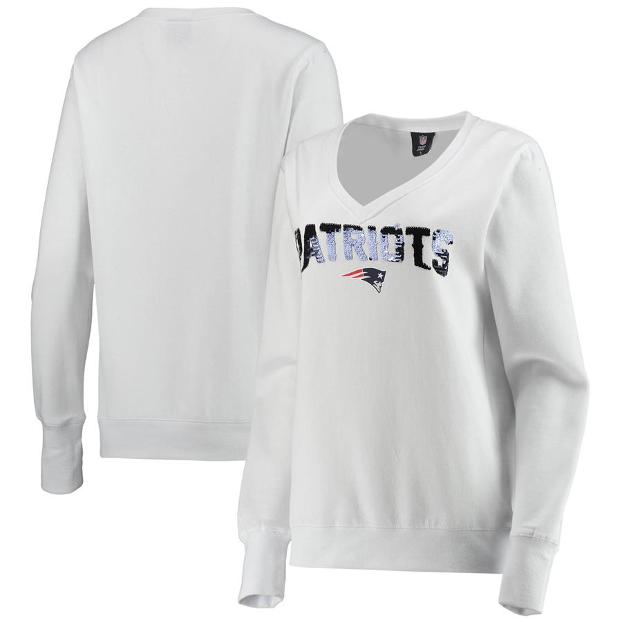 New England Patriots Cuce Women's Victory V-Neck Pullover Sweatshirt - White
