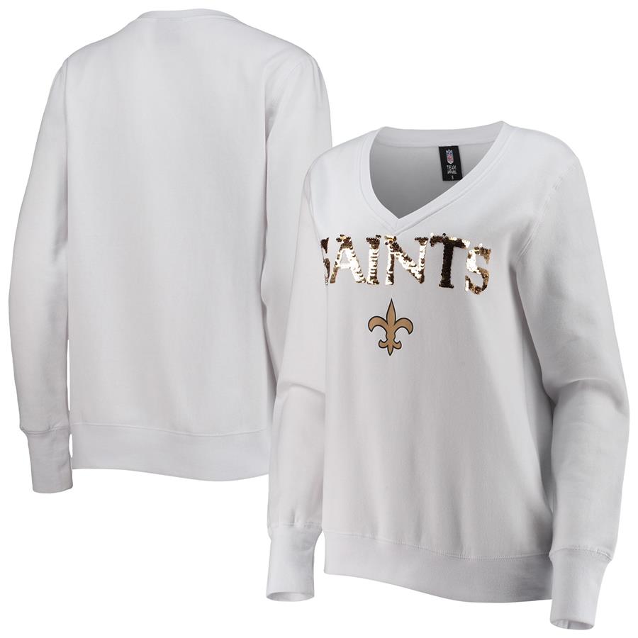 New Orleans Saints Cuce Women's Victory V-Neck Pullover Sweatshirt - White