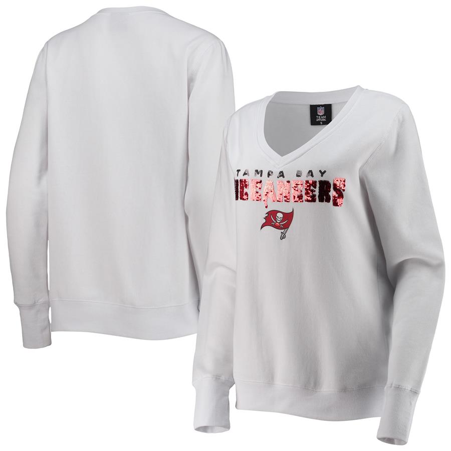 Tampa Bay Buccaneers Cuce Women's Victory V-Neck Pullover Sweatshirt - White