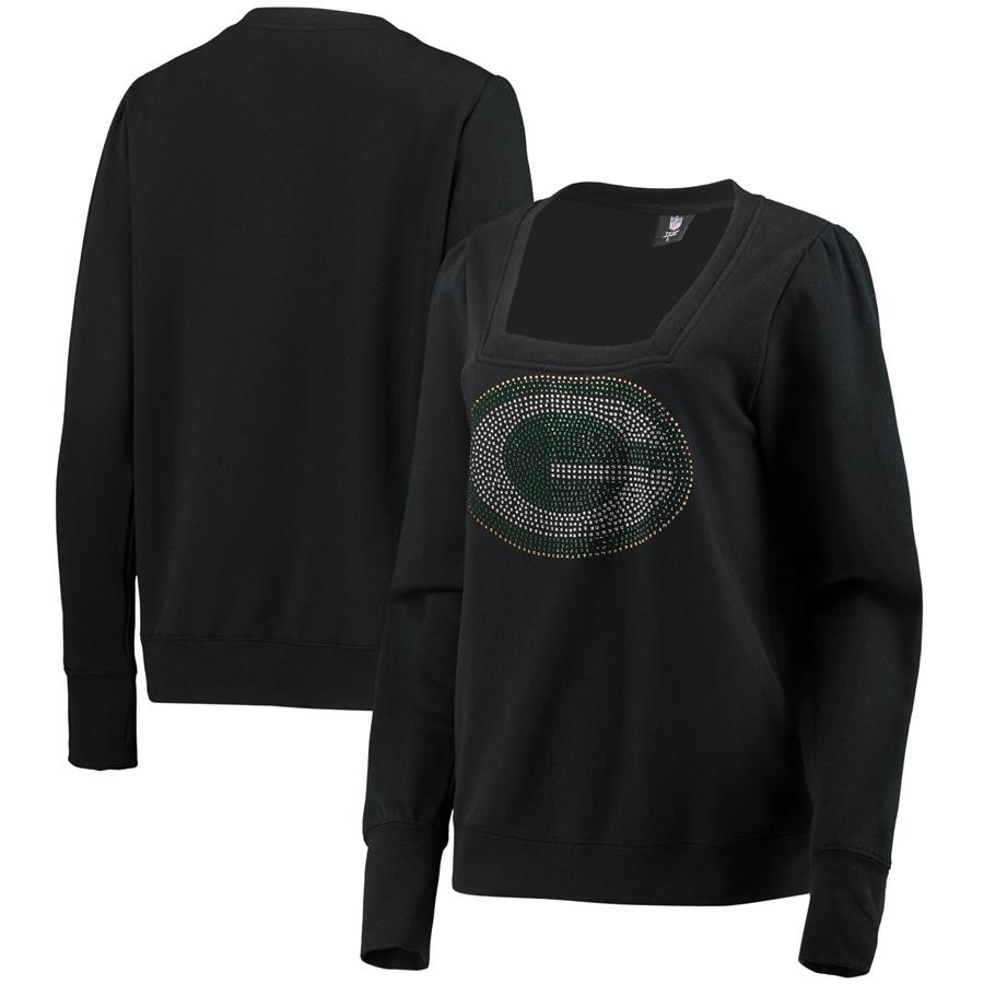 Green Bay Packers Cuce Women's Winners Square Neck Pullover Sweatshirt - Black