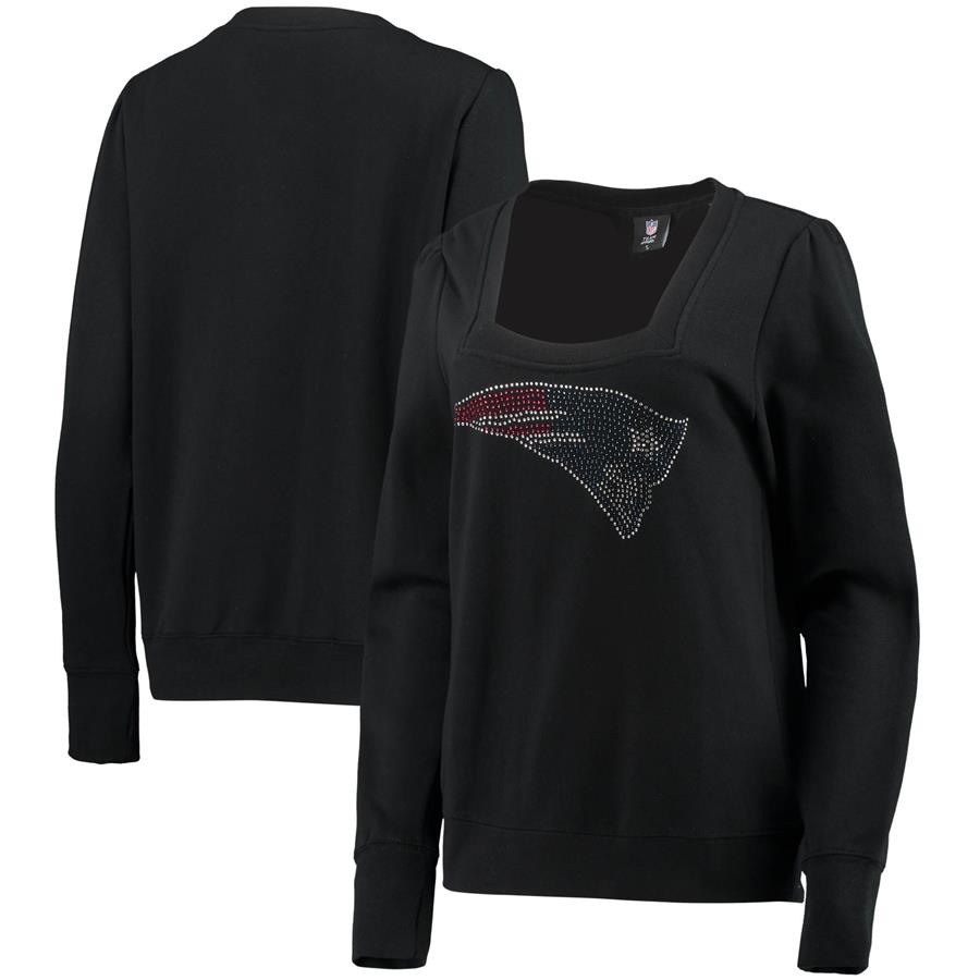New England Patriots Cuce Women's Winners Square Neck Pullover Sweatshirt - Black