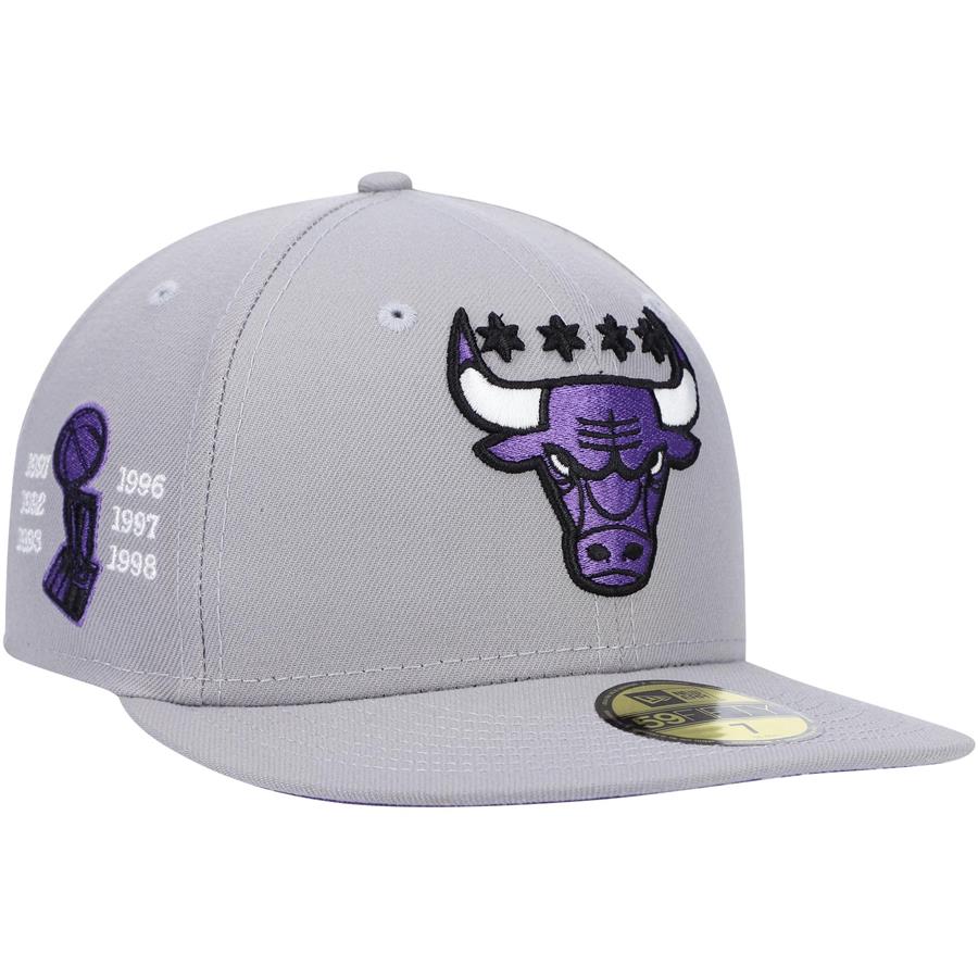 Chicago Bulls New Era 6x NBA Finals Champions Side Patch Collection 59FIFTY Fitted Hat - Gray