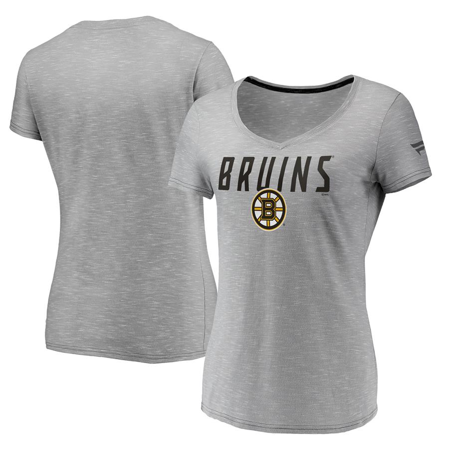 Boston Bruins Fanatics Branded Women's Space-Dye V-Neck T-Shirt - Gray