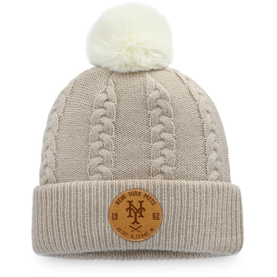 New York Mets Fanatics Branded Women's Outdoor Play Cuffed Knit Hat with Pom - Natural