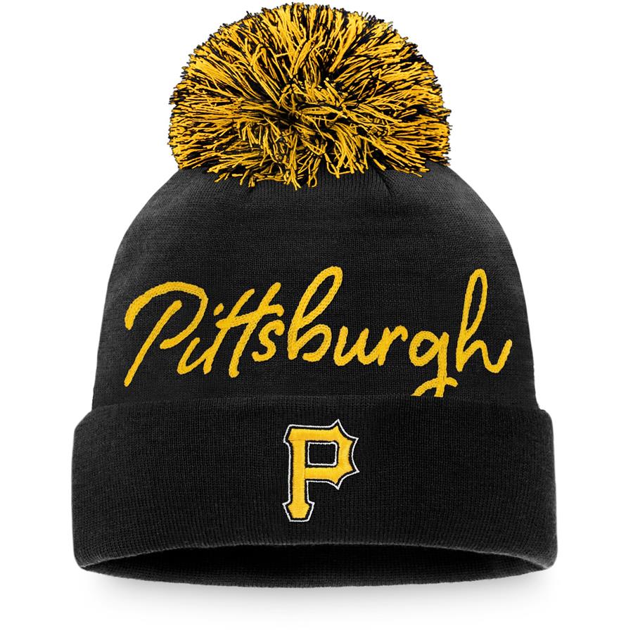 Pittsburgh Pirates Fanatics Branded Women's Script Cuffed Knit Hat with Pom - Black