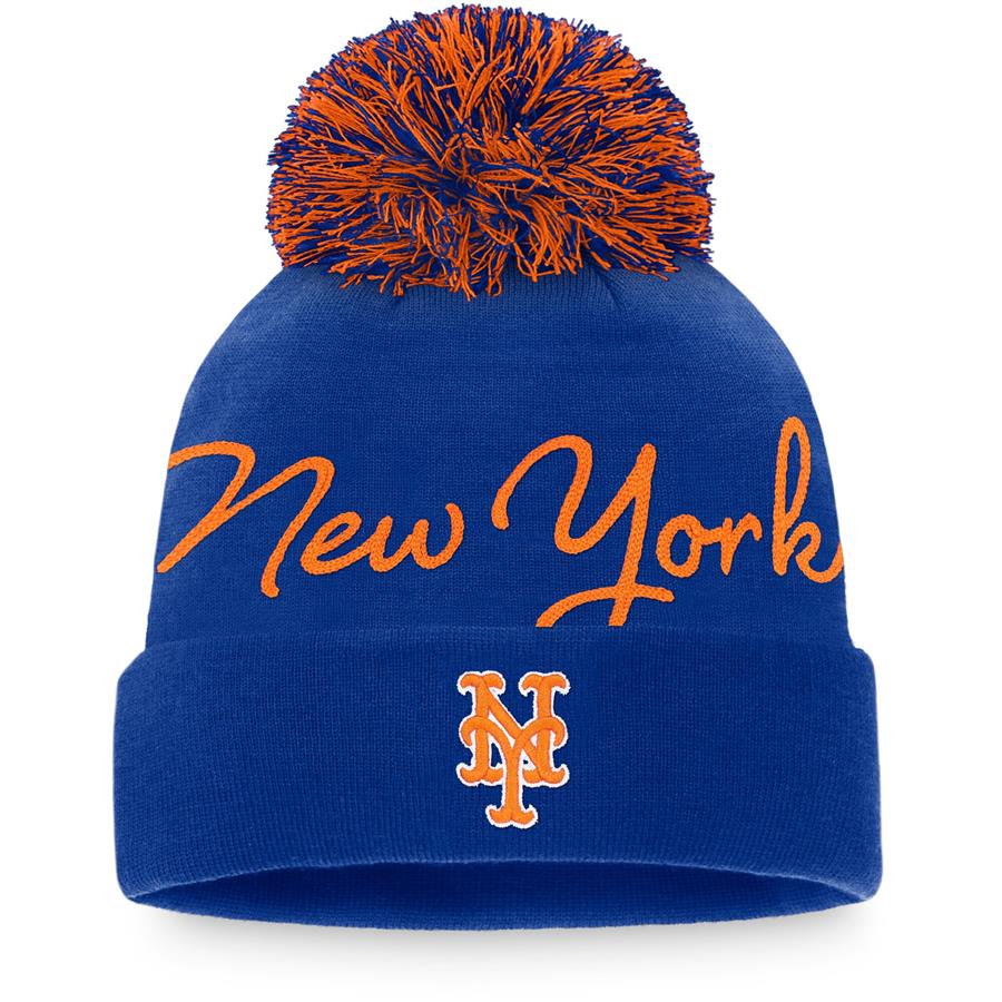 New York Mets Fanatics Branded Women's Script Cuffed Knit Hat with Pom - Royal