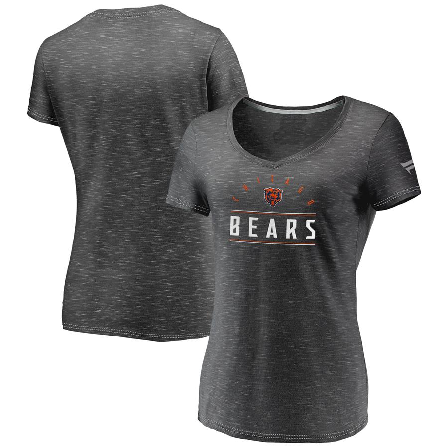 Chicago Bears Fanatics Branded Women's League Leader Space Dye V-Neck T-Shirt - Charcoal