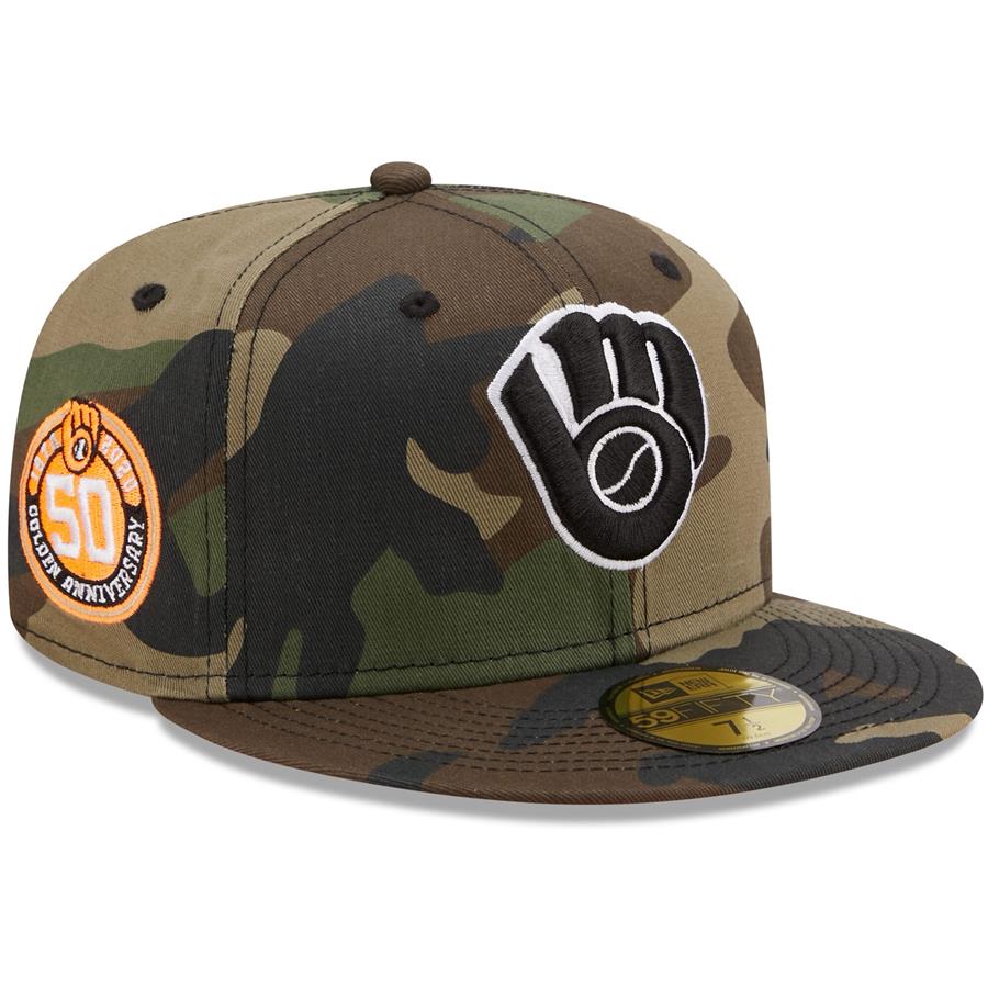 Milwaukee Brewers New Era 50th Anniversary Flame Undervisor 59FIFTY Fitted Hat - Camo