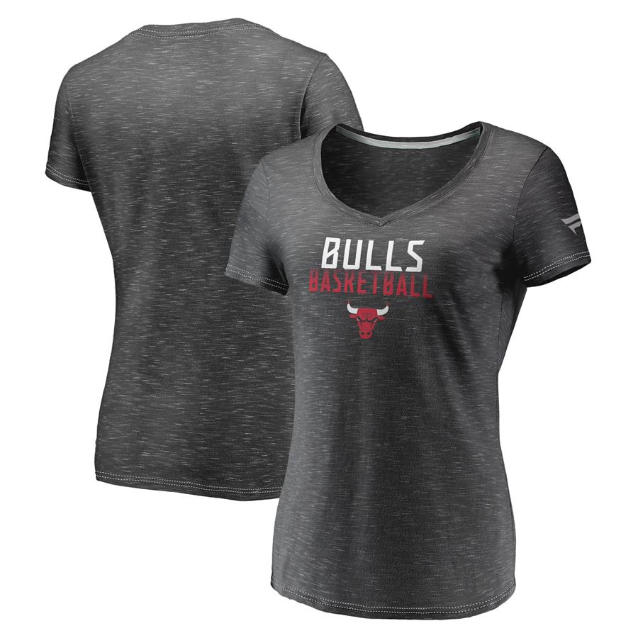 Chicago Bulls Fanatics Branded Women's Double-Fade Space-Dye V-Neck T-Shirt - Charcoal