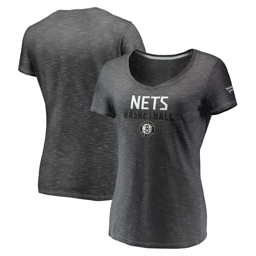 Brooklyn Nets Fanatics Branded Women's Double-Fade Space-Dye V-Neck T-Shirt - Charcoal