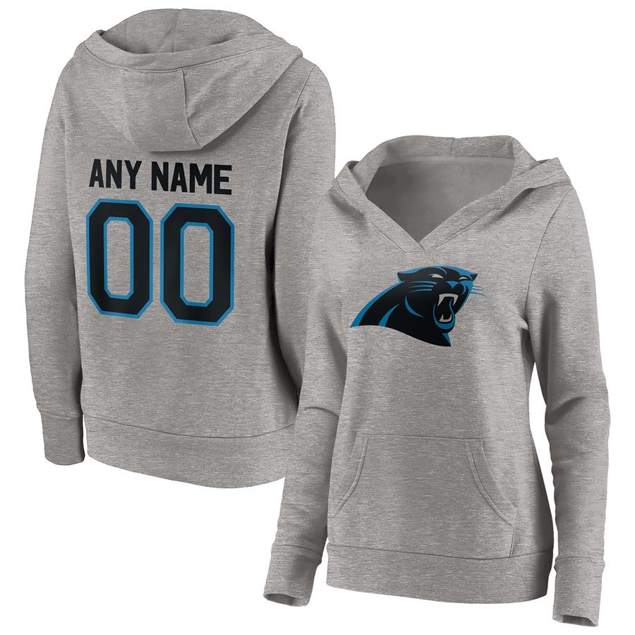 Carolina Panthers Fanatics Branded Women's Personalized Winning Streak Name & Number V-Neck Pullover Hoodie - Heathered Gray