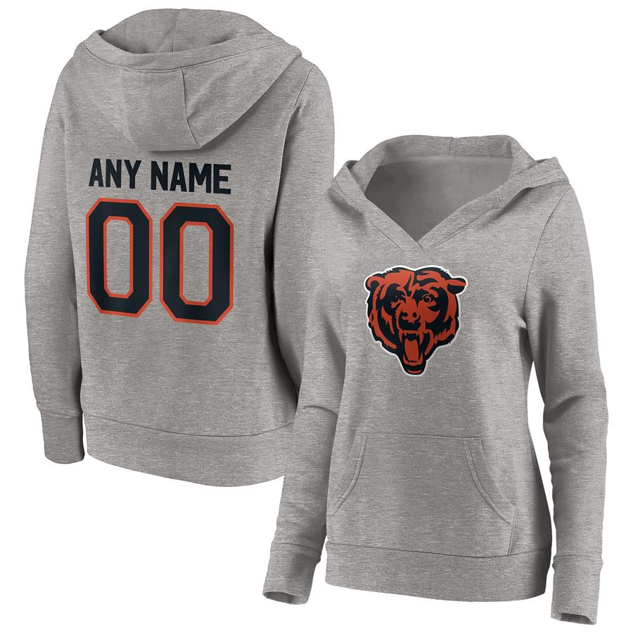 Chicago Bears Fanatics Branded Women's Personalized Winning Streak Name & Number V-Neck Pullover Hoodie - Heathered Gray
