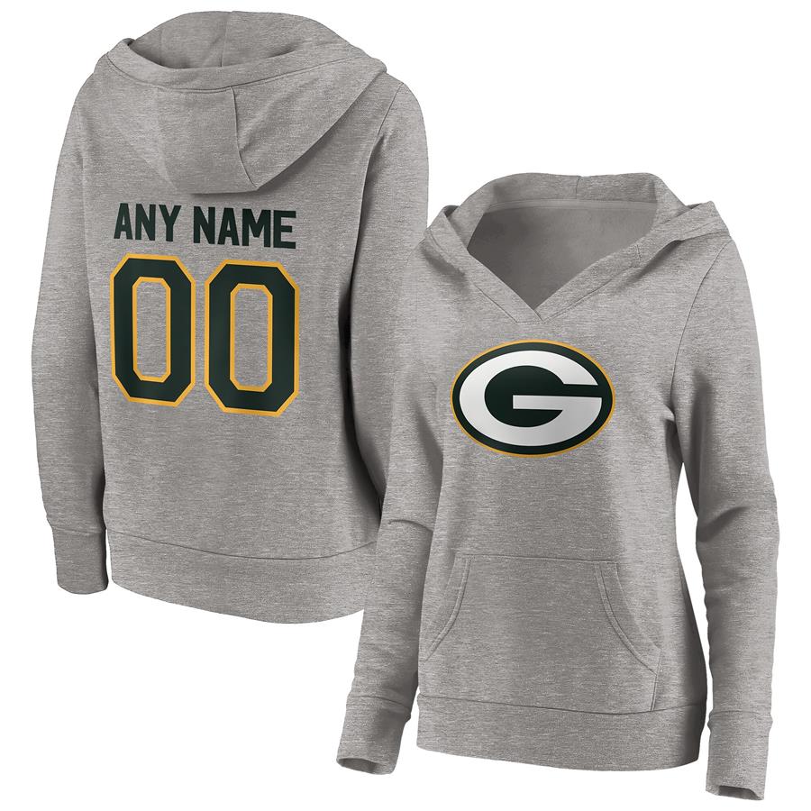 Green Bay Packers Fanatics Branded Women's Personalized Winning Streak Name & Number V-Neck Pullover Hoodie - Heathered Gray