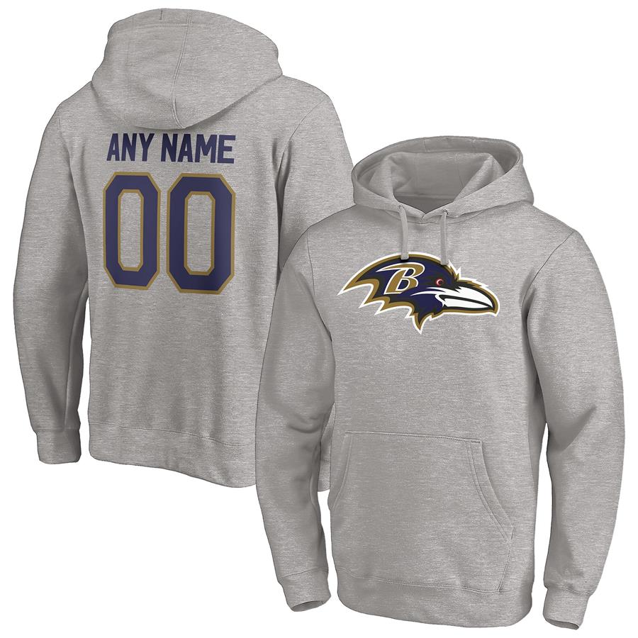Baltimore Ravens Fanatics Branded Personalized Winning Streak Logo Name & Number Pullover Hoodie - Heathered Gray