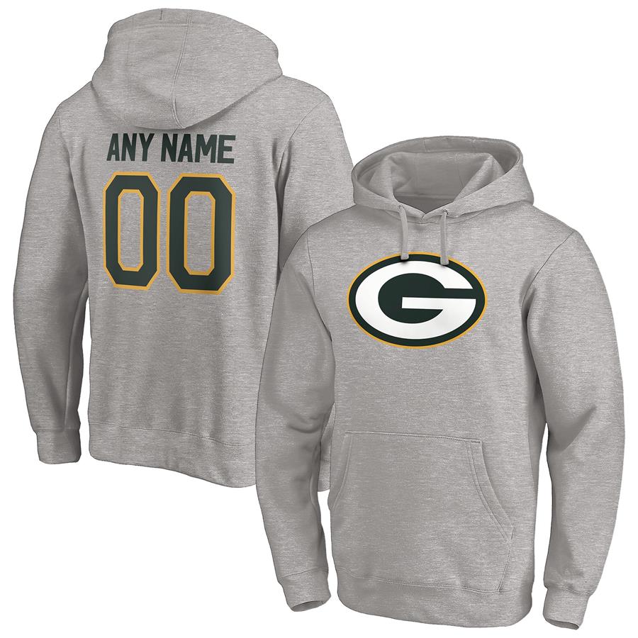 Green Bay Packers Fanatics Branded Personalized Winning Streak Logo Name & Number Pullover Hoodie - Heathered Gray