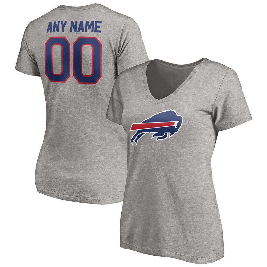 Buffalo Bills Fanatics Branded Women's Personalized Winning Streak Logo Name & Number V-Neck T-Shirt - Heathered Gray