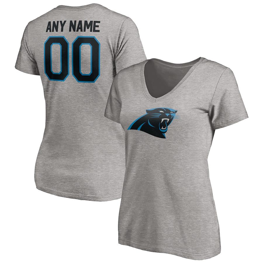 Carolina Panthers Fanatics Branded Women's Personalized Winning Streak Logo Name & Number V-Neck T-Shirt - Heathered Gray