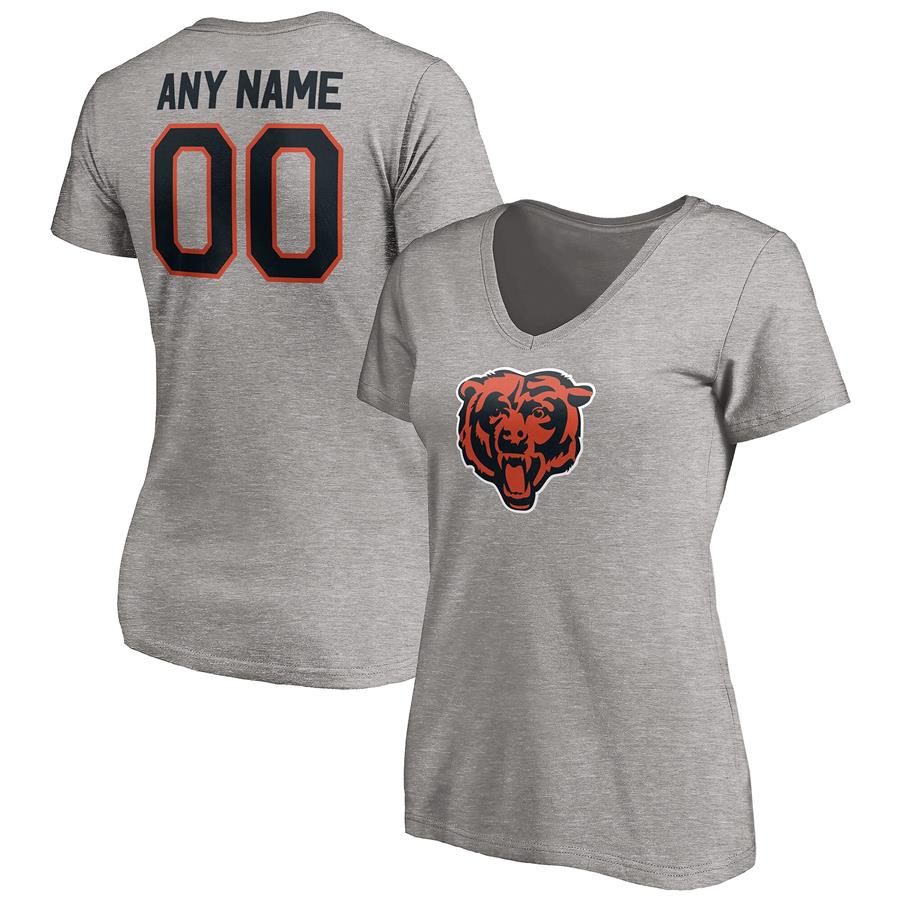 Chicago Bears Fanatics Branded Women's Personalized Winning Streak Logo Name & Number V-Neck T-Shirt - Heathered Gray