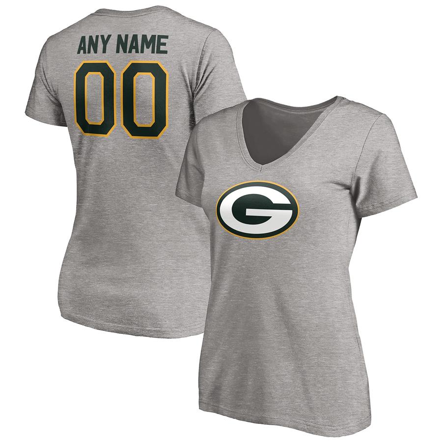 Green Bay Packers Fanatics Branded Women's Personalized Winning Streak Logo Name & Number V-Neck T-Shirt - Heathered Gray